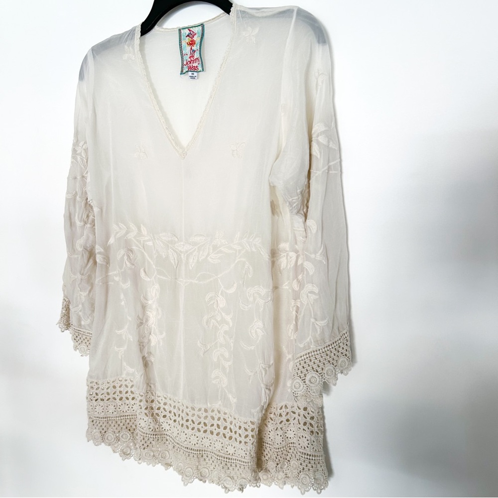 Johnny Was Cream Ivory Long Sleeve Shirt Boho Tunic Blouse Floral Lace Shirt - Picture 2 of 8